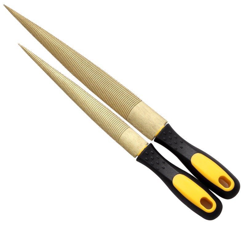 NKTM Wood File, Needle File Set Wood Files for Wood Working Wood Rasp Files Tools Golden Tapered Wood Rasp with Rubber Handle in Gift Bag for Carving 2 Pack (8,10 inch) - Image 1